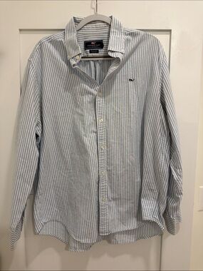 Vineyard Vines Light Blue and White Striped Button-Down Shirt